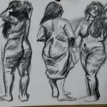 Dibujo carboncillo tres mujeres